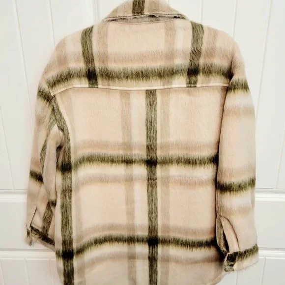American Eagle Size Small Brushed Plaid Oversized Shacket Jacket Cream NWT $90 - Picture 12 of 16